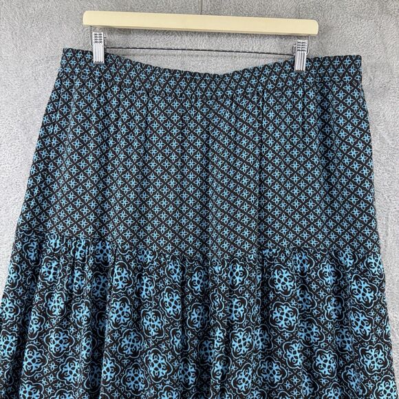 Sag Harbor Skirt 1X Brown Turquoise Tiered Midi A-Line PullOn Elastic Waist - Picture 3 of 11